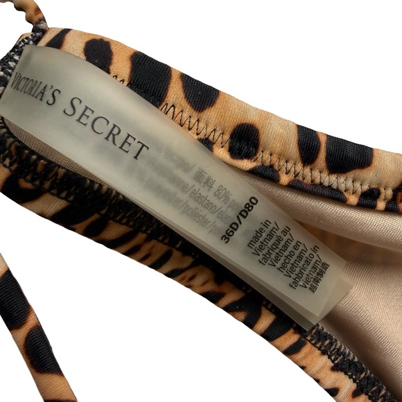 Victoria's Secret Cheetah Bikini Top 36D Black Bottom L Beach 2 Piece String Y2K - Picture 5 of 10